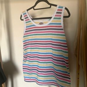 Rainbow striped scallop detail tank top